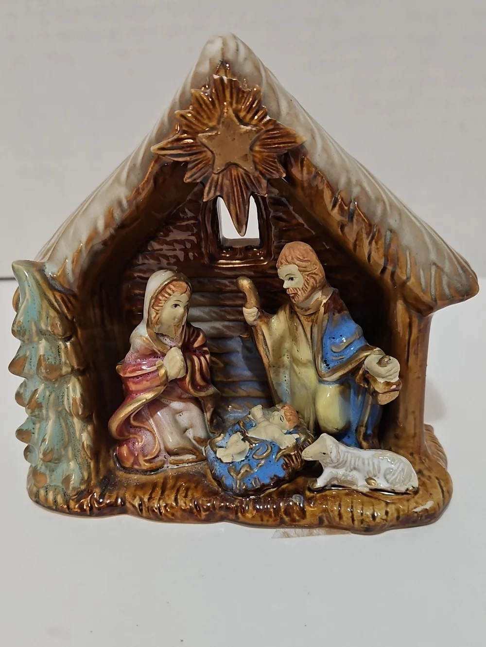 Ceramic Nativity Scene Figurine with Gold Star - Multicolor